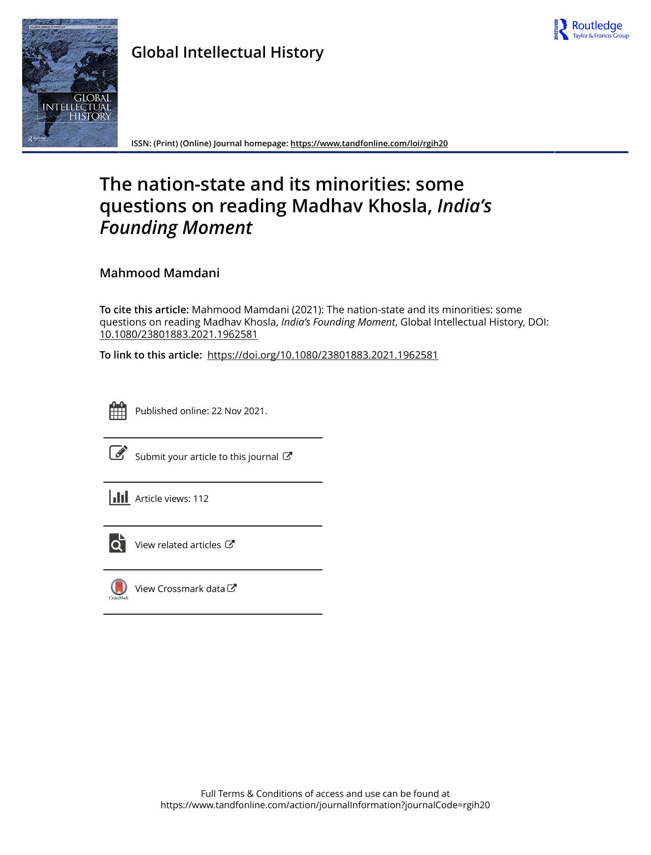 The nation state and its minorities by Mahmood Mamdani