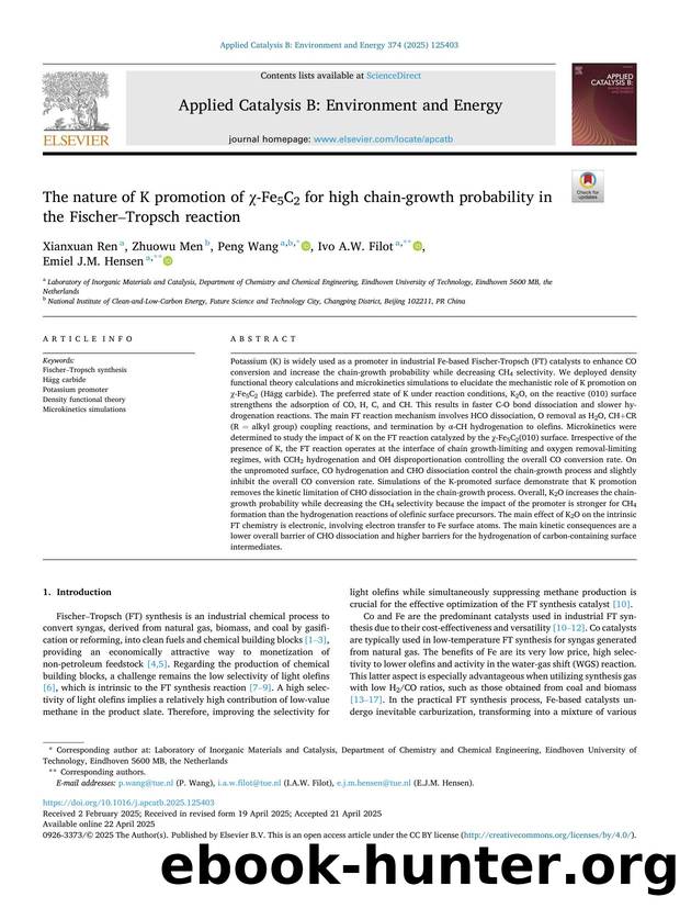 The nature of K promotion of Ï-Fe5C2 for high chain-growth probability in the FischerâTropsch reaction by Xianxuan Ren & Zhuowu Men & Peng Wang & Ivo A.W. Filot & Emiel J.M. Hensen