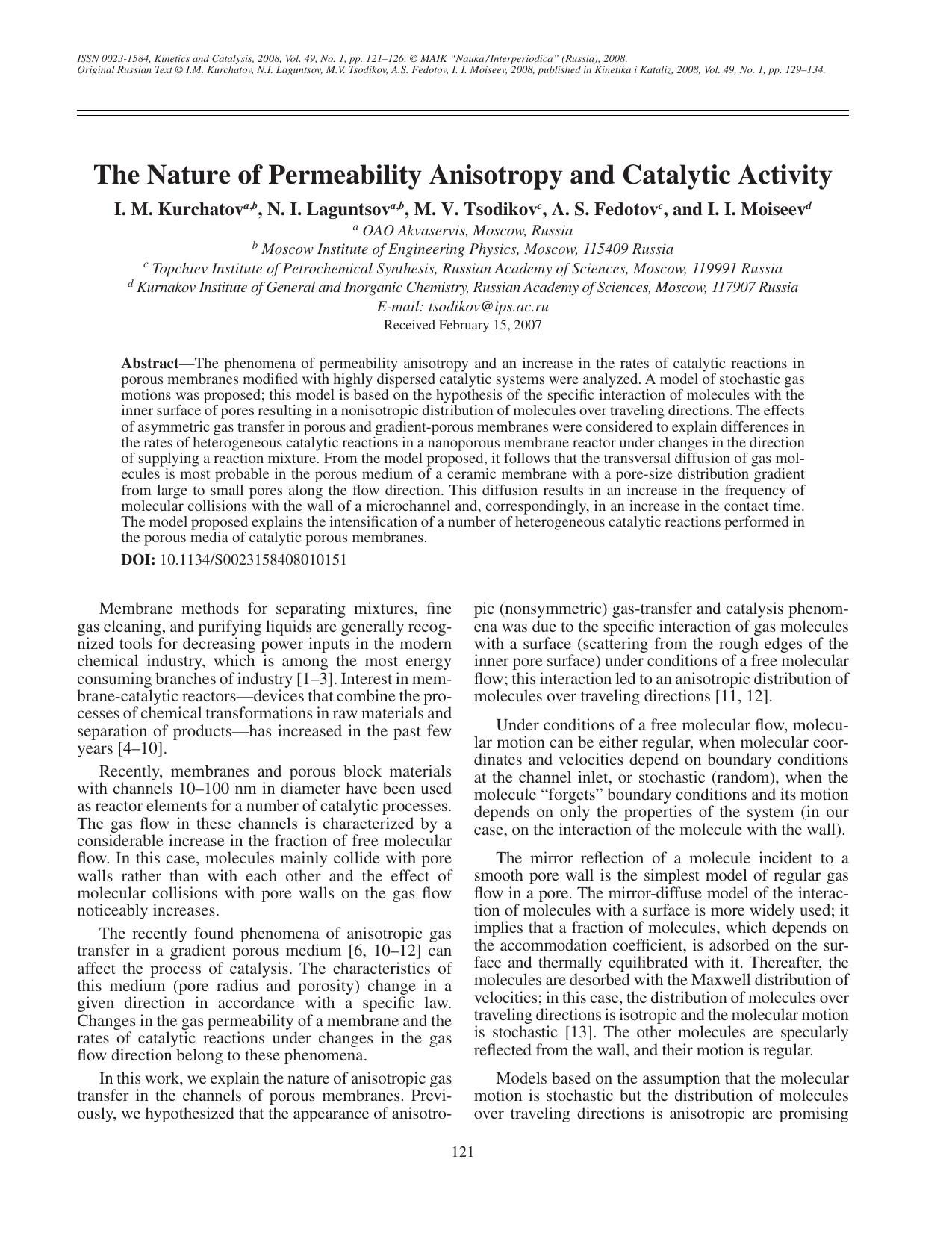 The nature of permeability anisotropy and catalytic activity by Unknown
