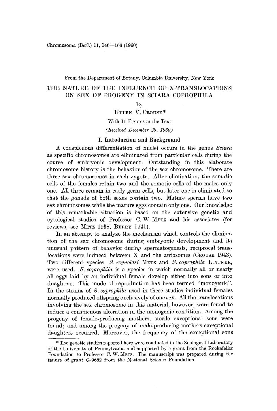 The nature of the influence of X-translocations on sex of progeny in Sciara coprophila by Unknown