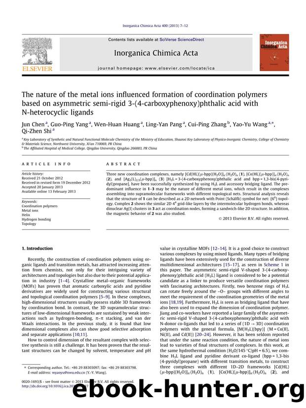 The nature of the metal ions influenced formation of coordination polymers based on asymmetric semi-rigid 3-(4-carboxyphenoxy)phthalic acid with N-heterocyclic ligands by unknow