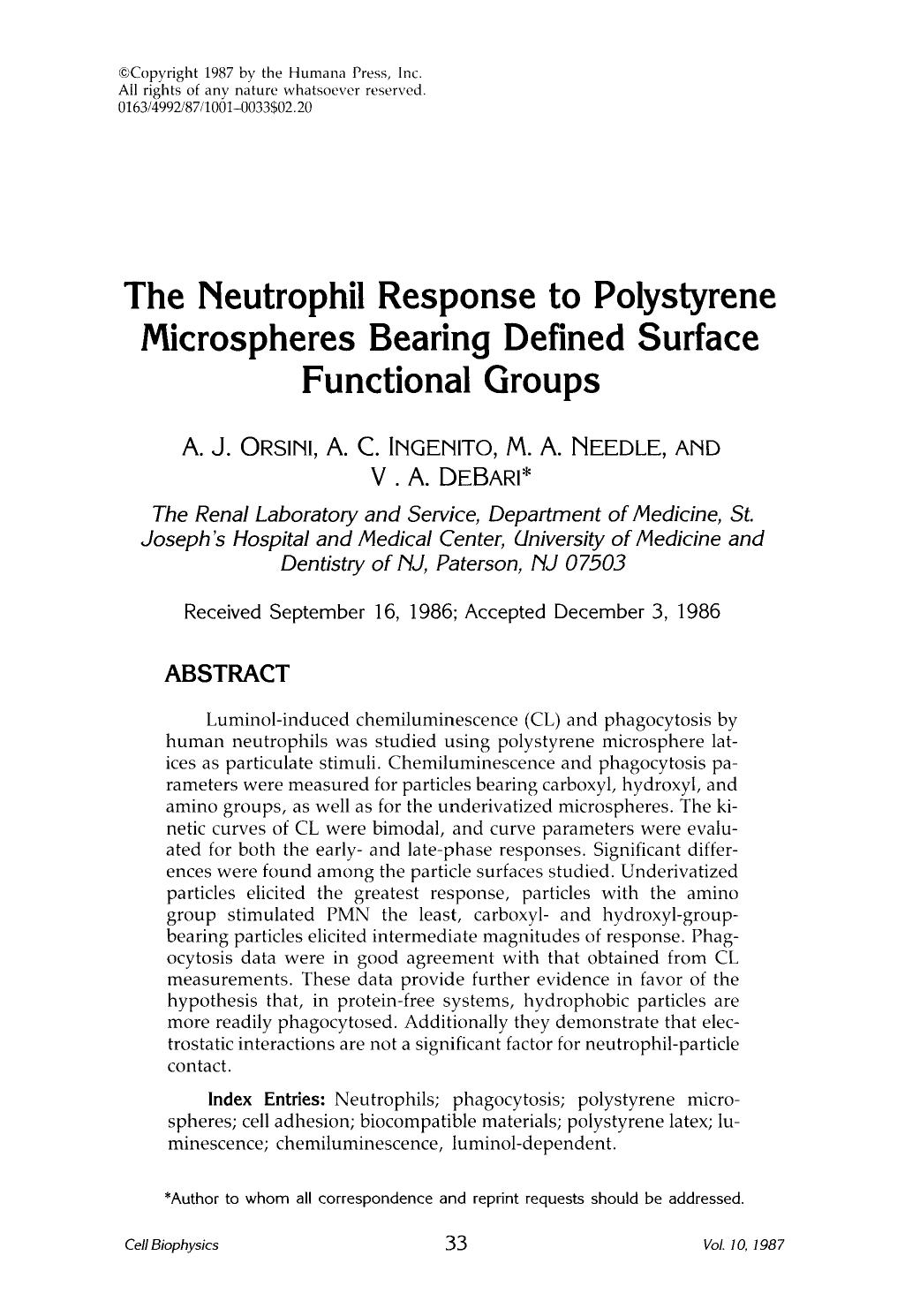 The neutrophil response to polystyrene microspheres bearing defined surface functional groups by Unknown