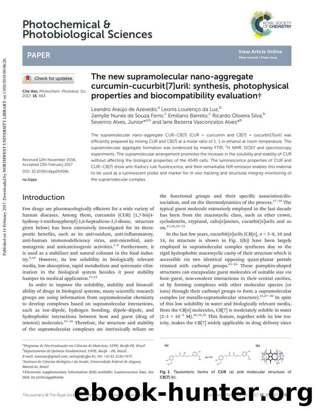 The new supramolecular nano-aggregate curcumin-cucurbit[7]uril: synthesis, photophysical properties and biocompatibility evaluation by unknow
