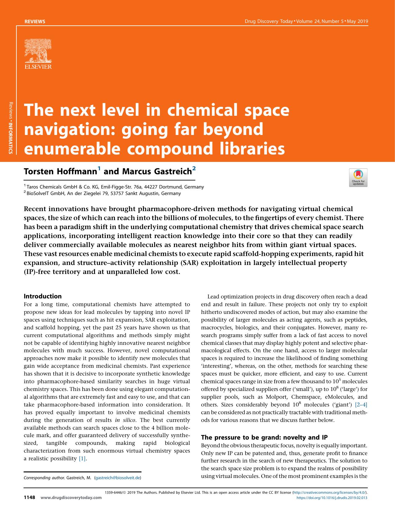 The next level in chemical space navigation: going far beyond enumerable compound libraries by Torsten Hoffmann & Marcus Gastreich