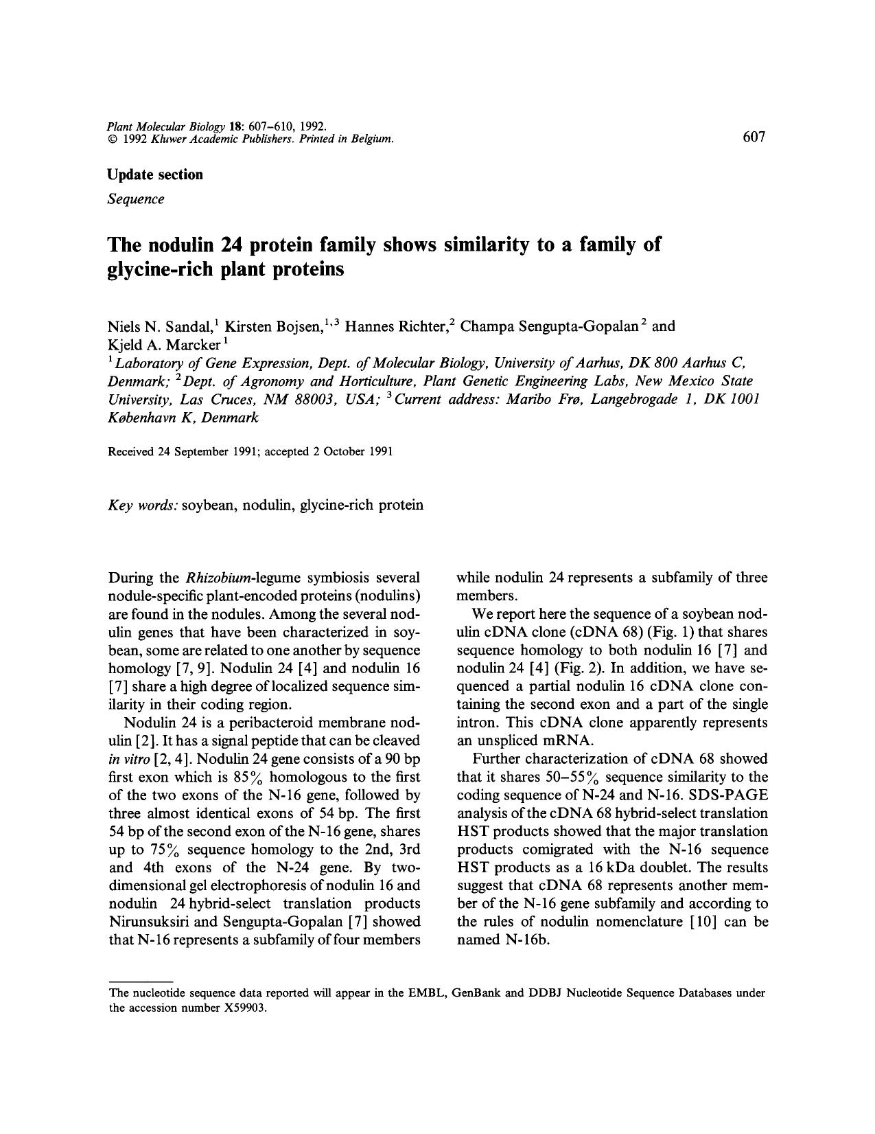 The nodulin 24 protein family shows similarity to a family of glycine-rich plant proteins by Unknown