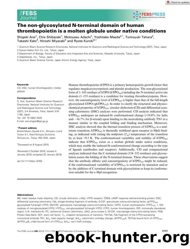 The nonâglycosylated Nâterminal domain of human thrombopoietin is a molten globule under native conditions by Unknown