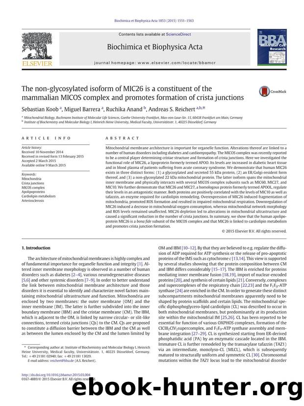 The non-glycosylated isoform of MIC26 is a constituent of the mammalian MICOS complex and promotes formation of crista junctions by Sebastian Koob & Miguel Barrera & Ruchika Anand & Andreas S. Reichert