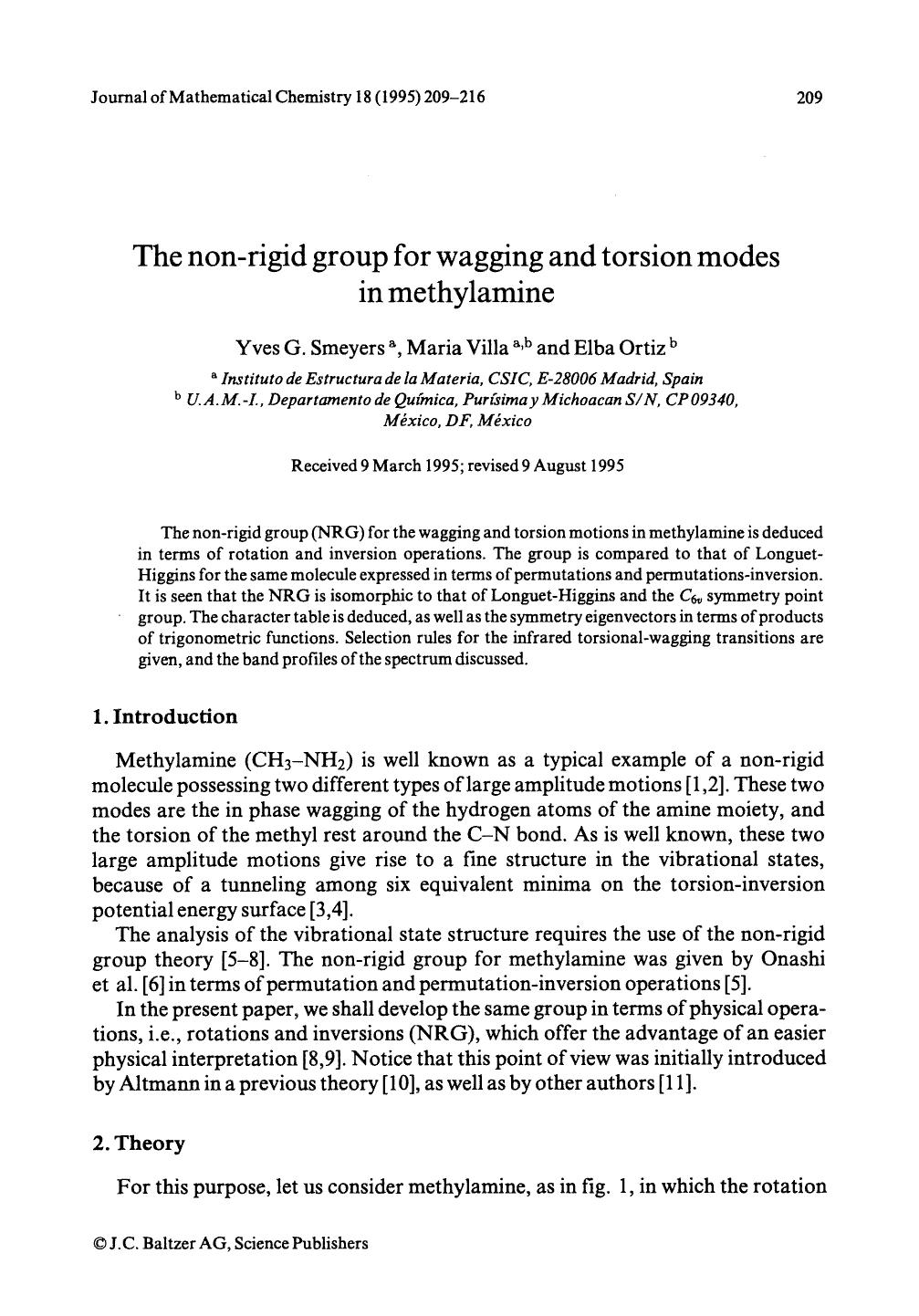 The non-rigid group for wagging and torsion modes in methvlamine by Unknown