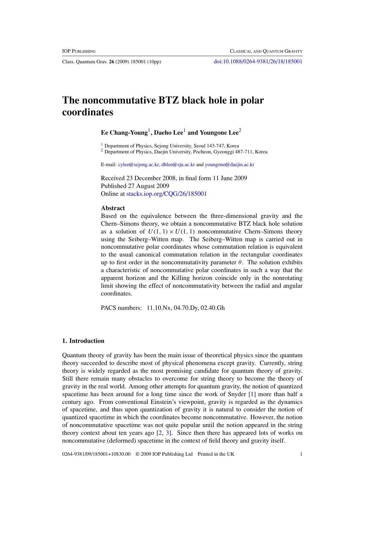 The noncommutative BTZ black hole in polar coordinates by Ee Chang-Young et al
