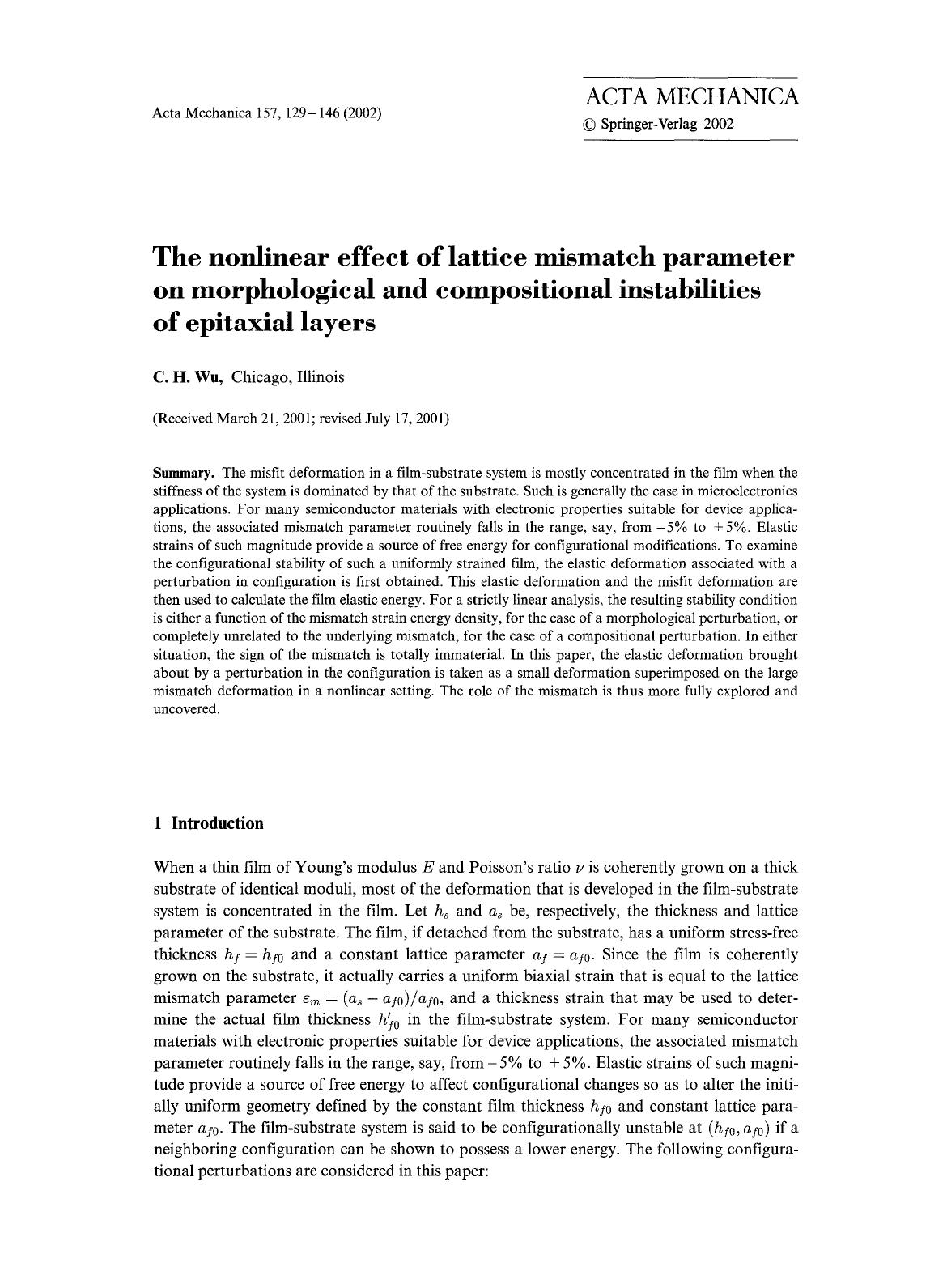 The nonlinear effect of lattice mismatch parameter on morphological and compositional instabilities of epitaxial layers by Unknown