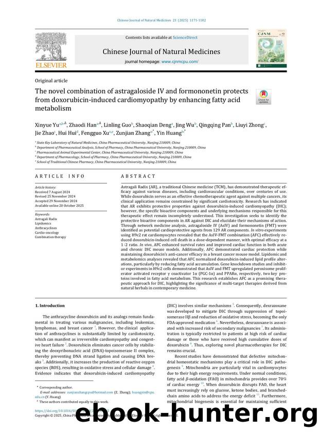 The novel combination of astragaloside IV and formononetin protects from doxorubicin-induced cardiomyopathy by enhancing fatty acid metabolism by unknow