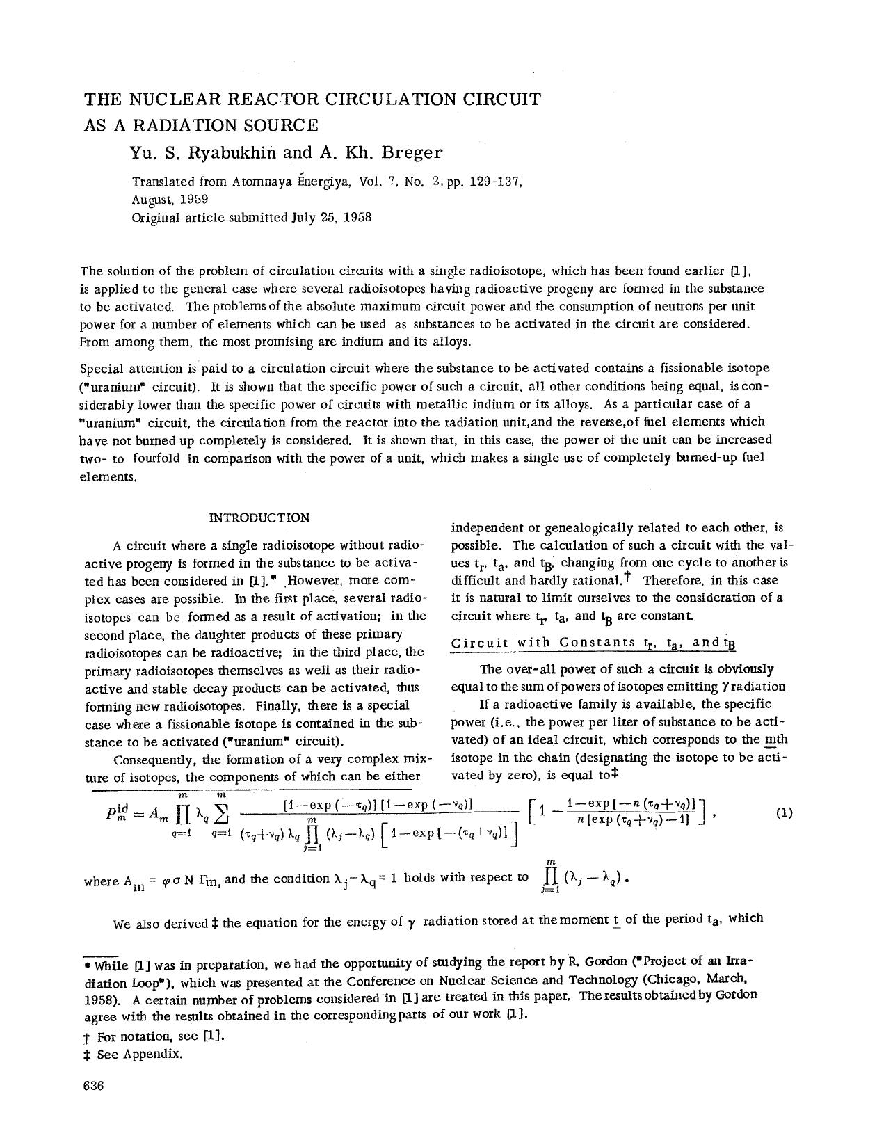 The nuclear reactor circulation circuit as a radiation source by Unknown