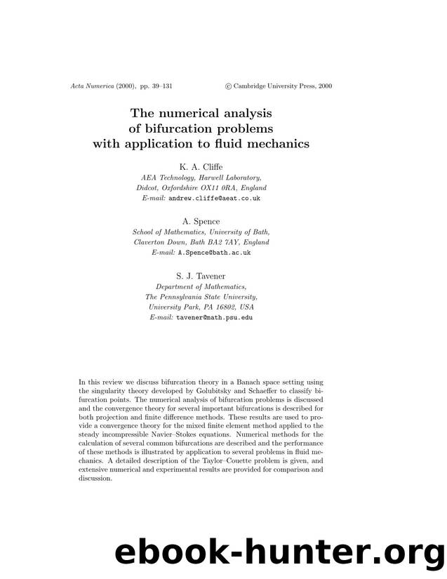 The numerical analysis of bifurcation problems with application to fluid mechanics by K. A. Cliffe A. Spence S. J. Tavener