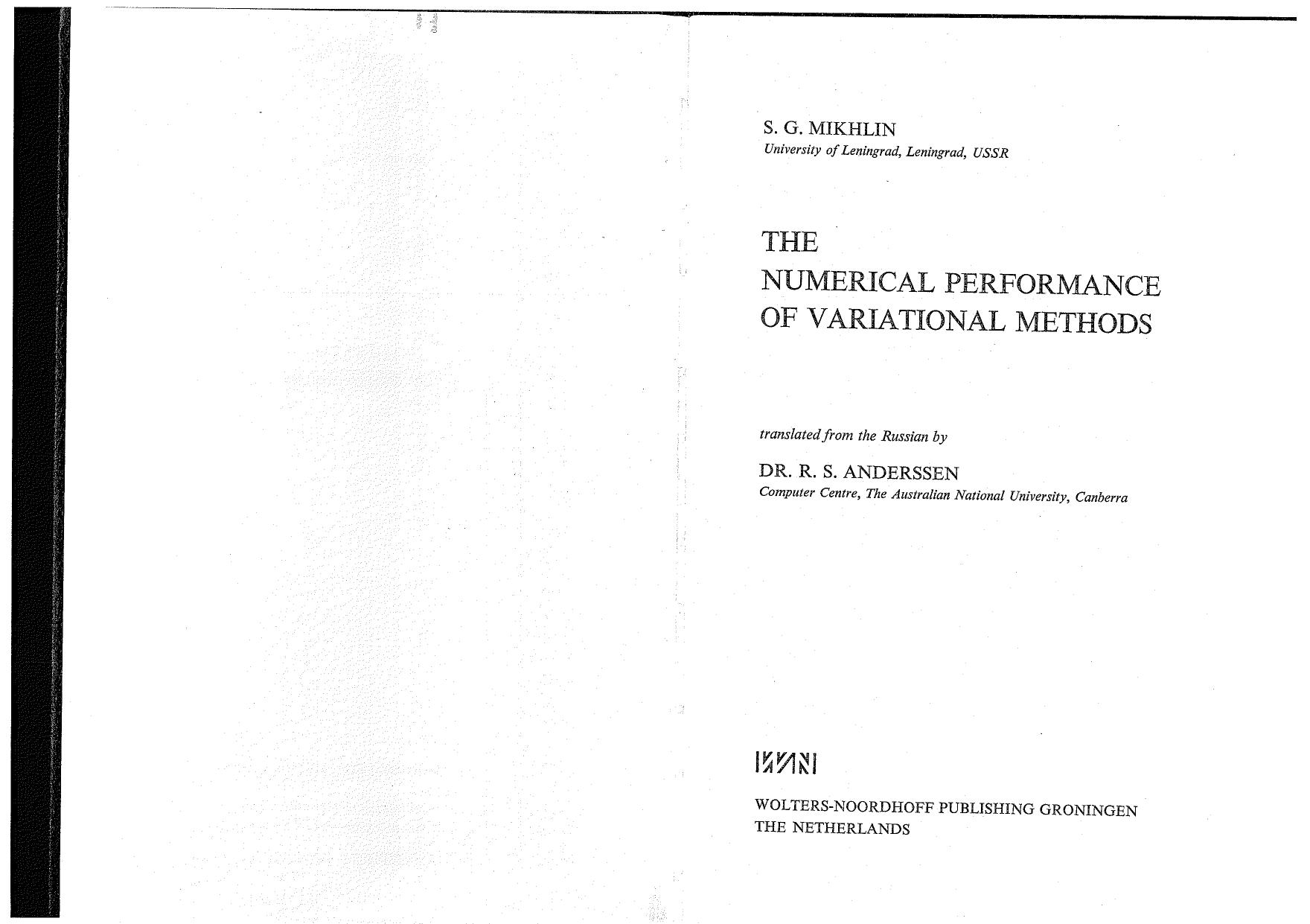The numerical performance of variational methods by S. G Mikhlin