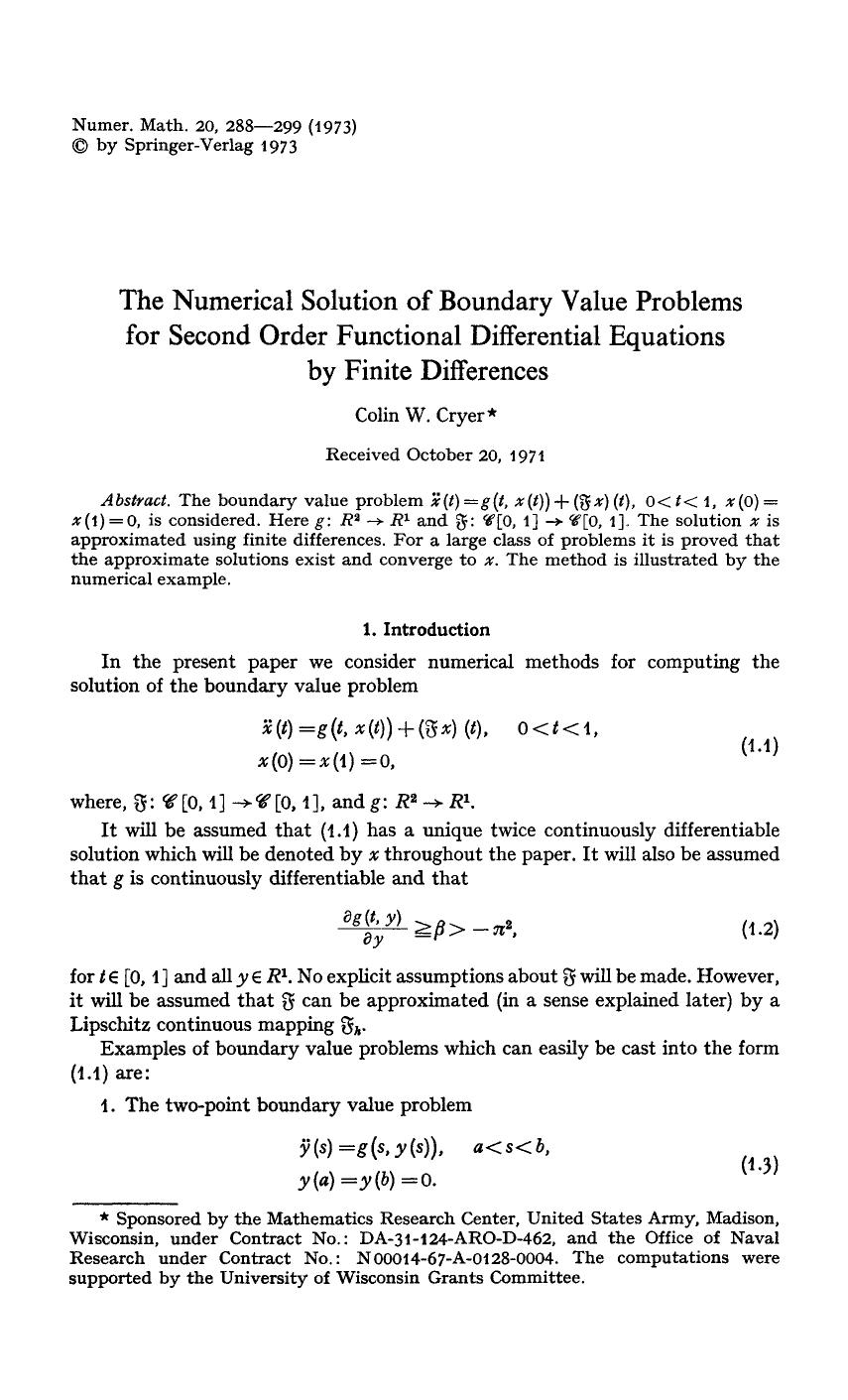The numerical solution of boundary value problems for second order functional differential equations by finite differences by Unknown