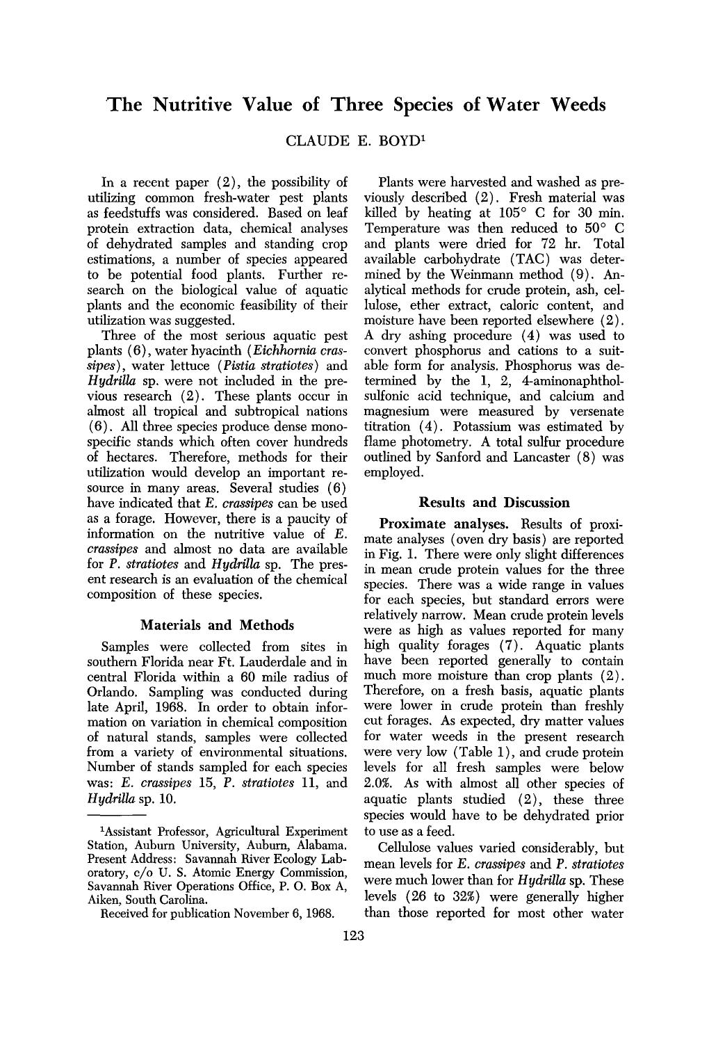 The nutritive value of three species of water weeds by Unknown