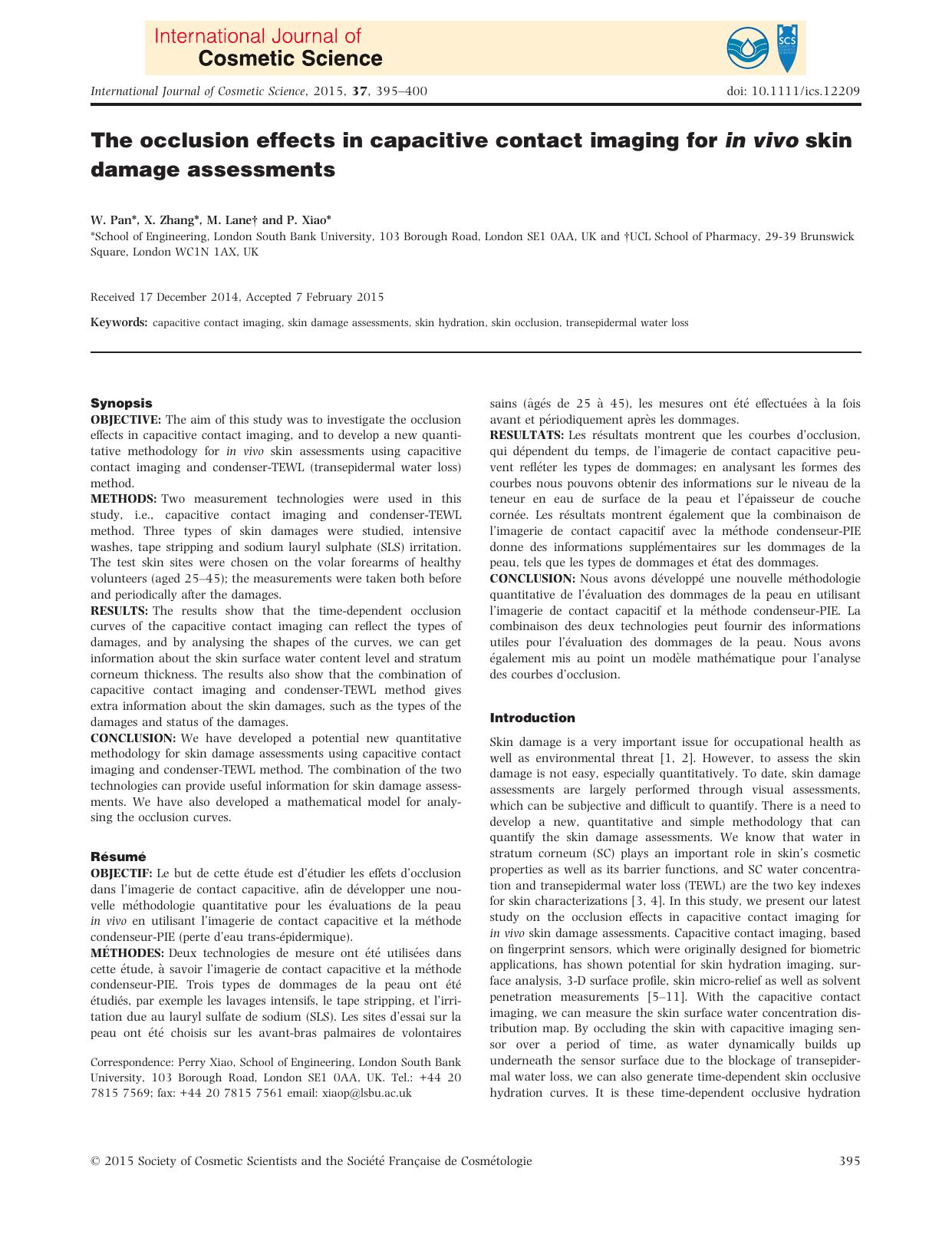 The occlusion effects in capacitive contact imaging for in&#xA0;vivo skin damage assessments by Unknown