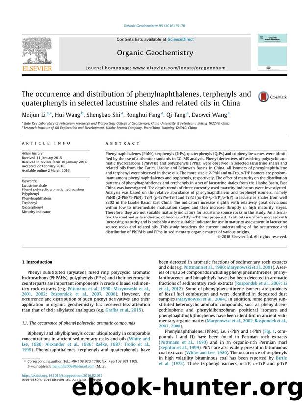 The occurrence and distribution of phenylnaphthalenes, terphenyls and quaterphenyls in selected lacustrine shales and related oils in China by Meijun Li