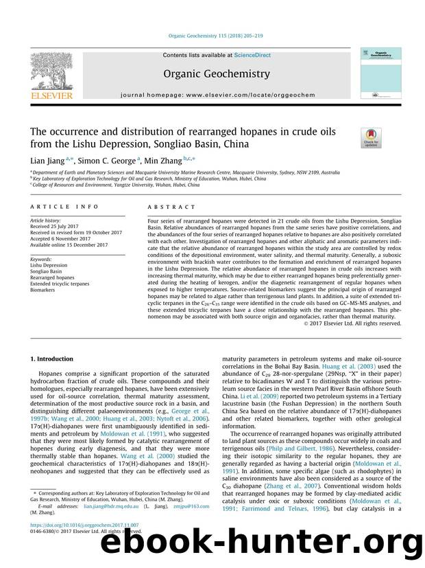 The occurrence and distribution of rearranged hopanes in crude oils from the Lishu Depression, Songliao Basin, China by Lian Jiang & Simon C. George & Min Zhang