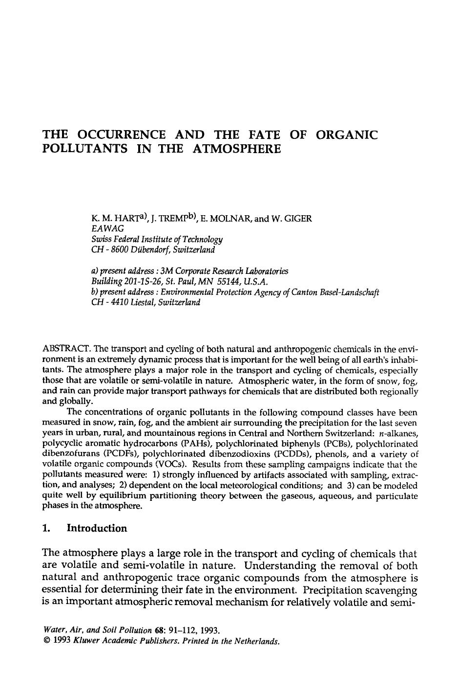 The occurrence and the fate of organic pollutants in the atmosphere by Unknown