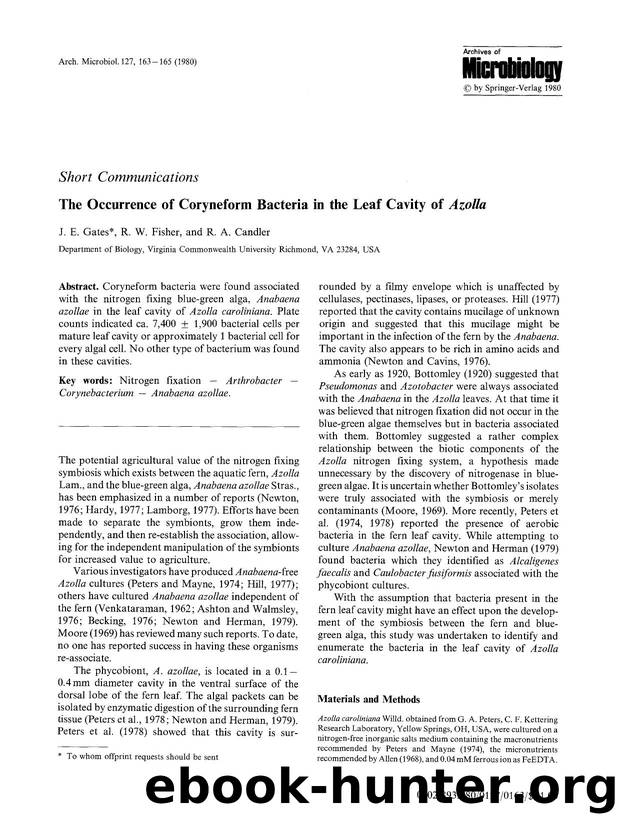 The occurrence of coryneform bacteria in the leaf cavity of <Emphasis Type="Italic">Azolla<Emphasis> by Unknown