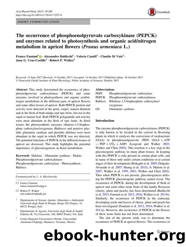 The occurrence of phosphoenolpyruvate carboxykinase (PEPCK) and enzymes related to photosynthesis and organic acidnitrogen metabolism in apricot flowers (Prunus armeniaca L.) by unknow