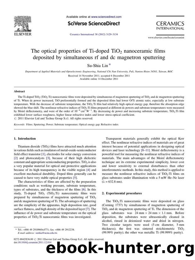 The optical properties of Ti-doped TiO2 nanoceramic films deposited by simultaneous rf and dc magnetron sputtering by Su-Shia Lin