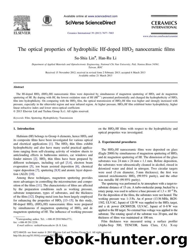 The optical properties of hydrophilic Hf-doped HfO2 nanoceramic films by Su-Shia Lin & Han-Ru Li