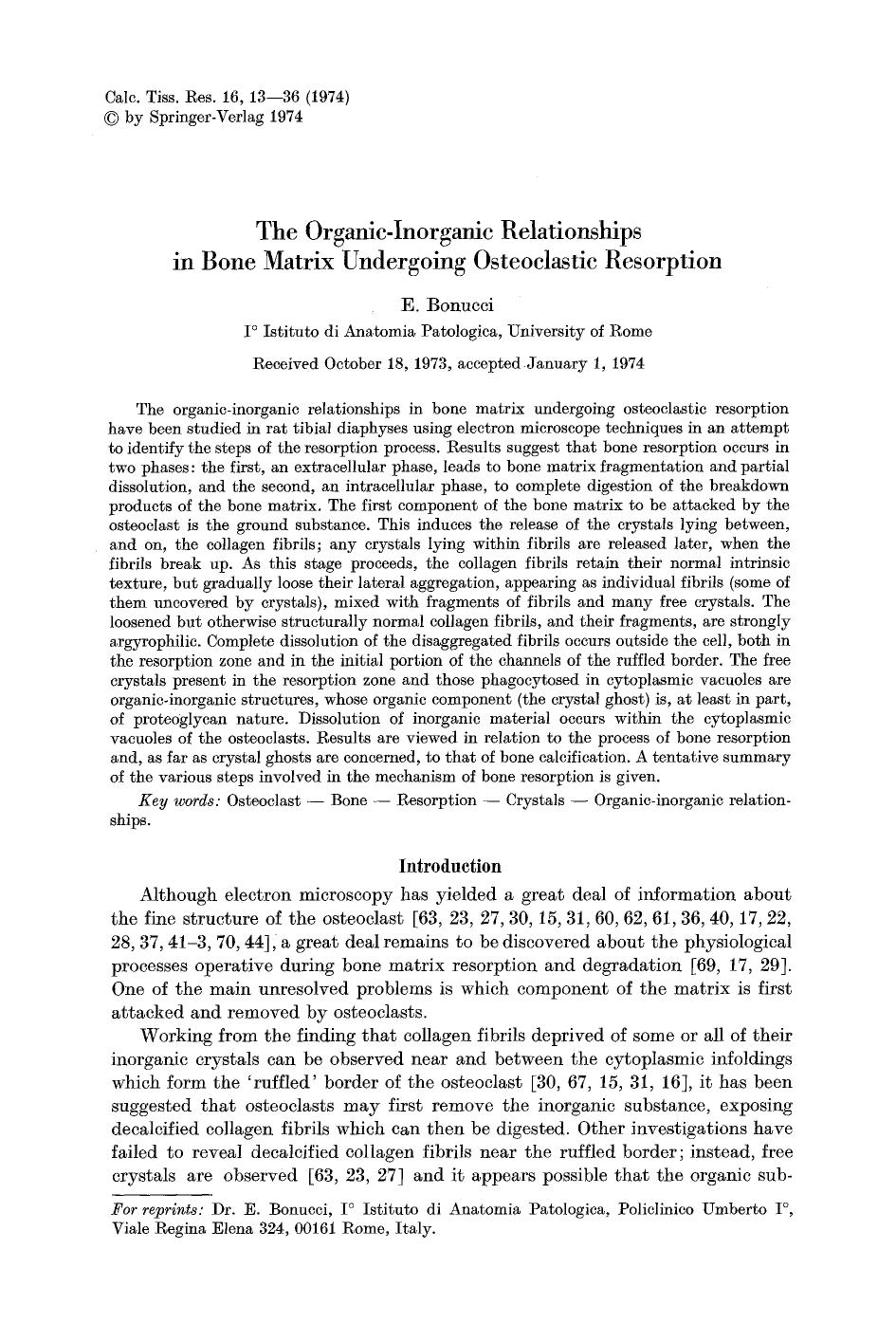 The organic-inorganic relationships in bone matrix undergoing osteoclastic resorption by Unknown