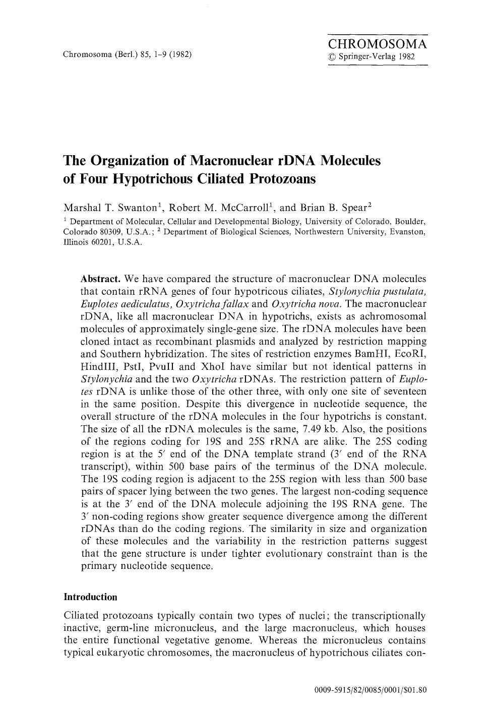 The organization of macronuclear rDNA molecules of four hypotrichous ciliated protozoans by Unknown