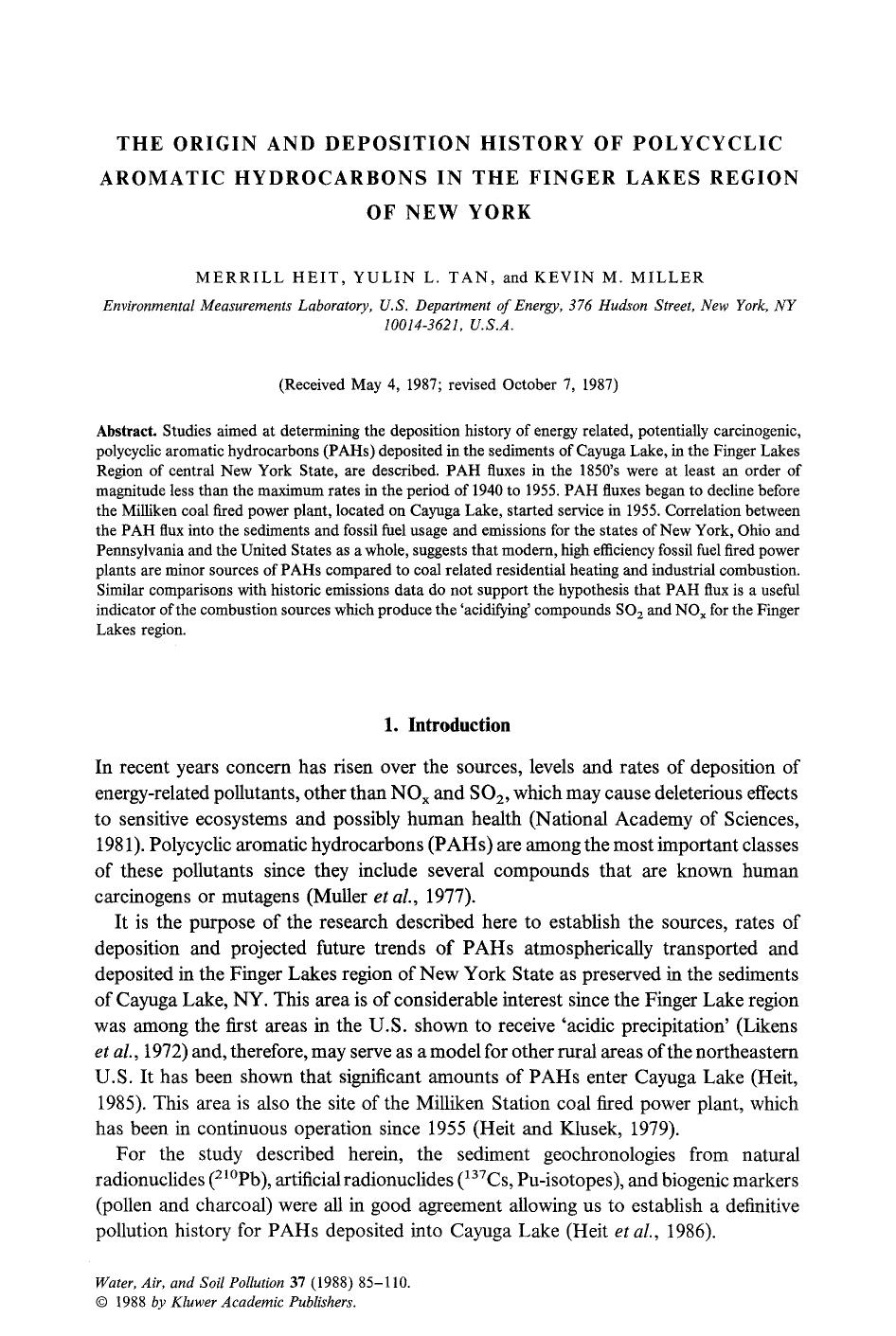 The origin and deposition history of polycyclic aromatic hydrocarbons in the finger lakes region of New York by Unknown