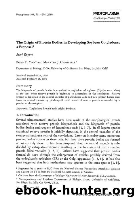 The origin of protein bodies in developing soybean cotyledons: a proposal by Unknown
