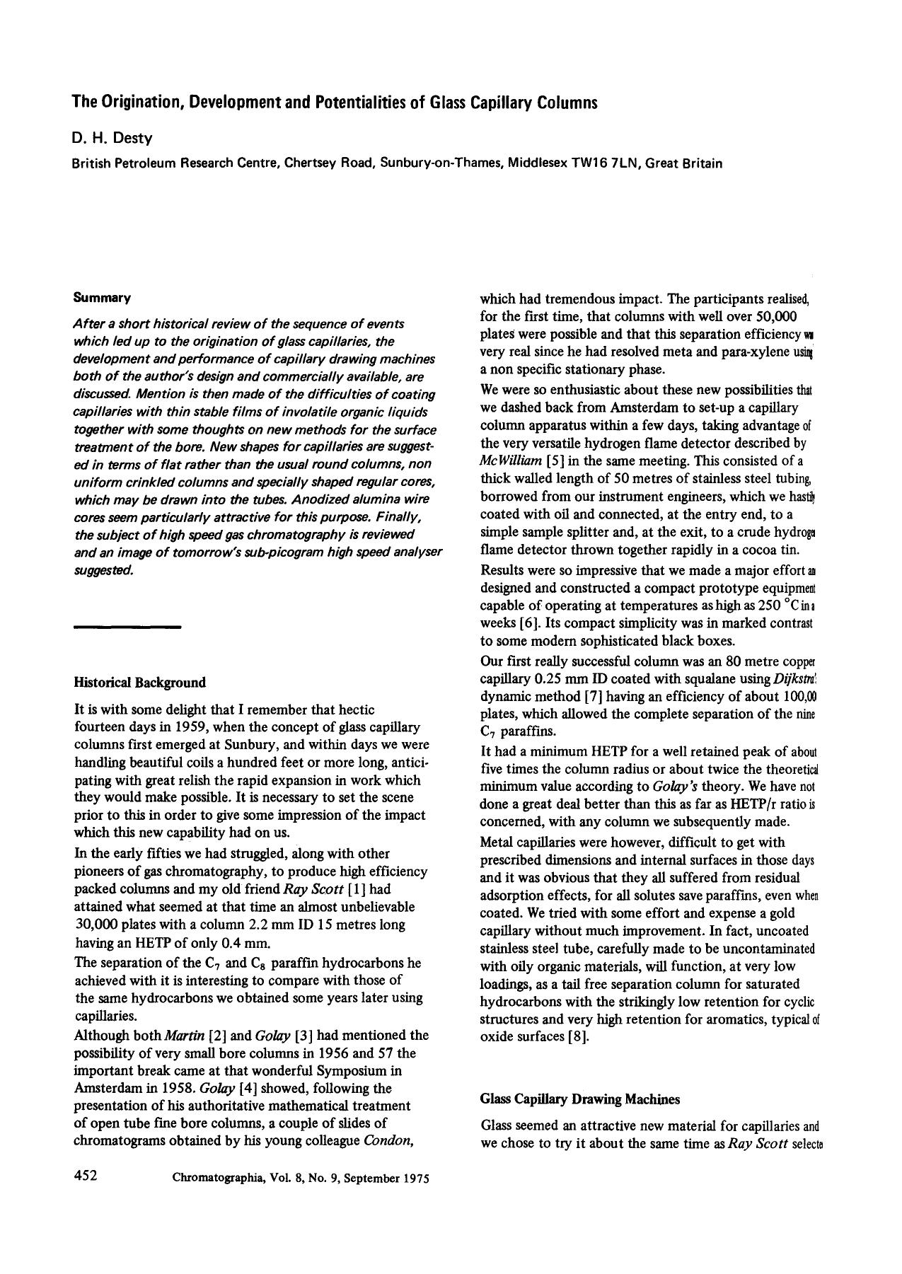 The origination, development and potentialities of glass capillary columns by Unknown