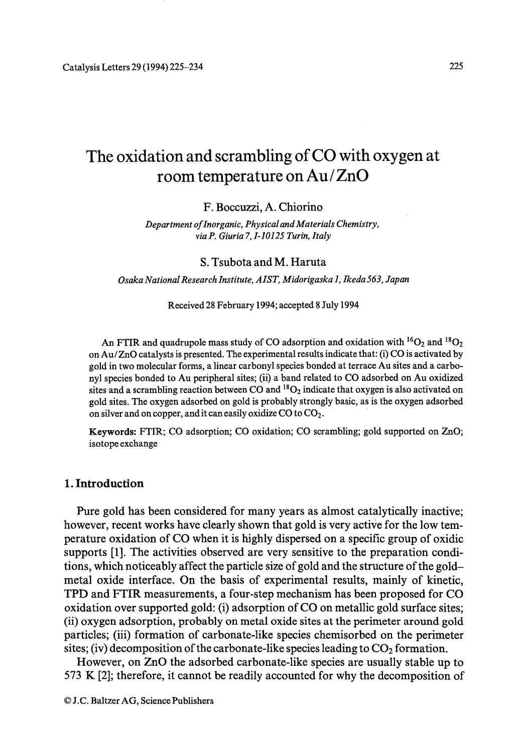 The oxidation and scrambling of CO with oxygen at room temperature on AuZnO by Unknown