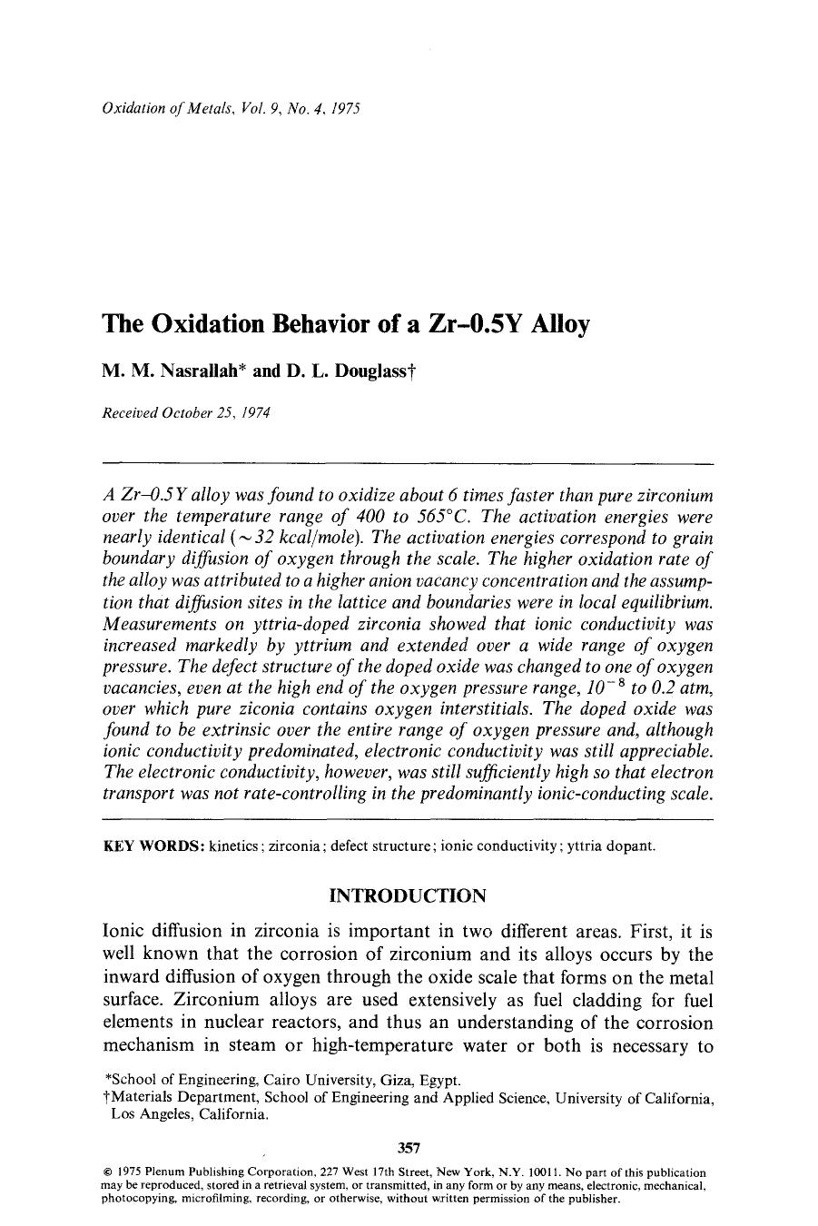 The oxidation behavior of a Zr-0.5Y alloy by Unknown