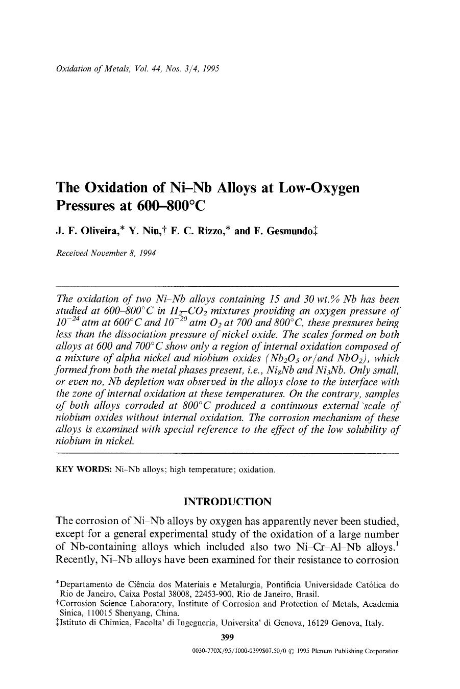 The oxidation of Ni-Nb alloys at low-oxygen pressures at 600&#x2013;800&#x00B0;C by Unknown