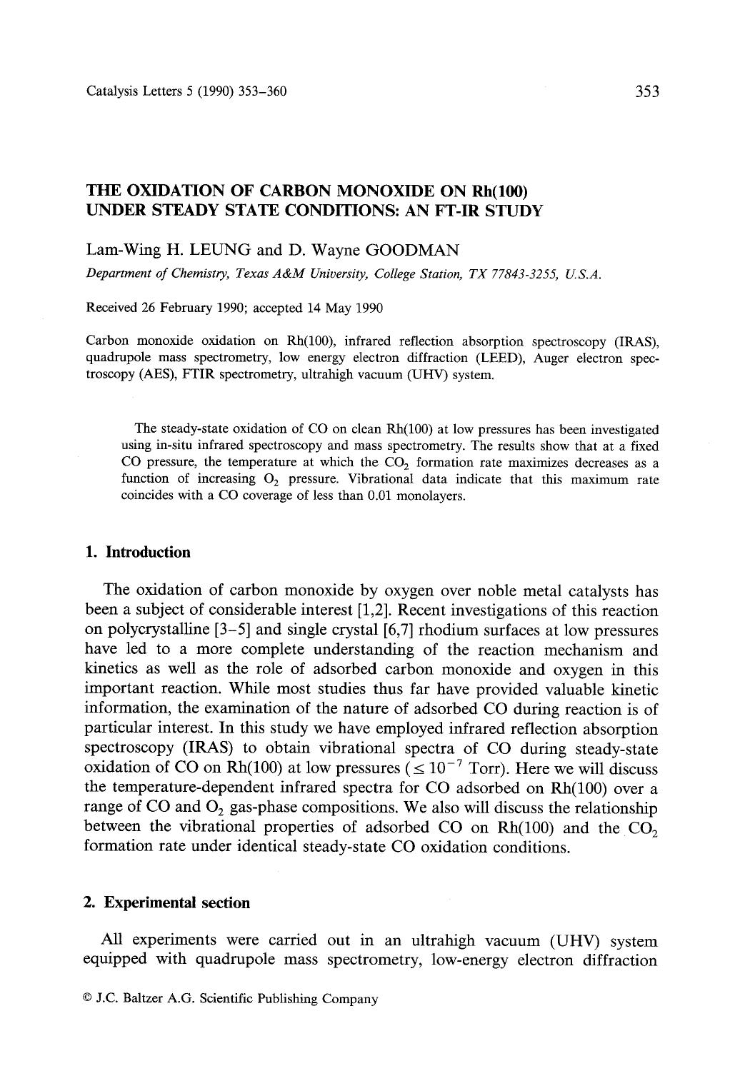 The oxidation of carbon monoxide on Rh(100) under steady state conditions: An FT-IR study by Unknown