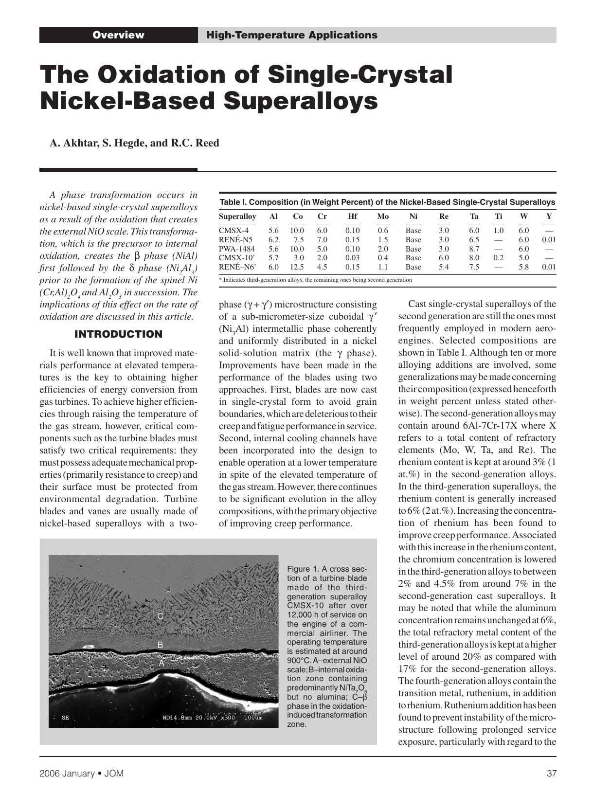 The oxidation of single-crystal nickel-based superalloys by Unknown