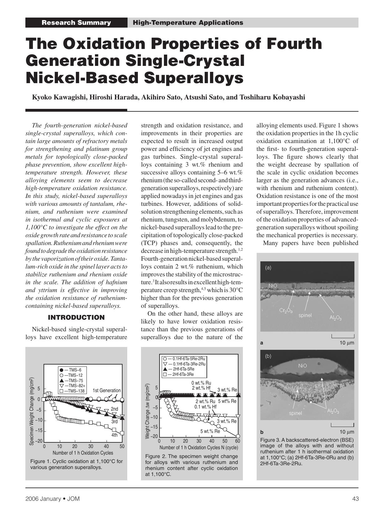 The oxidation properties of fourth generation single-crystal nickel-based superalloys by Unknown