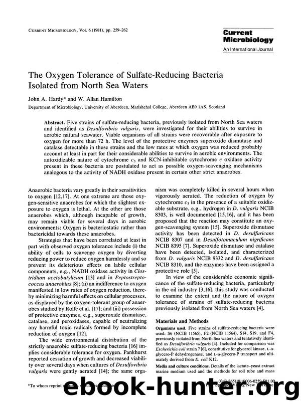 The oxygen tolerance of sulfate-reducing bacteria isolated from North Sea waters by Unknown