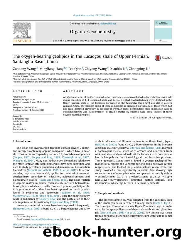 The oxygen-bearing geolipids in the Lucaogou shale of Upper Permian, Santanghu Basin, China by Zuodong Wang & Mingliang Liang & Yu Qian & Zhiyong Wang & Xiaobin Li & Zhongping Li