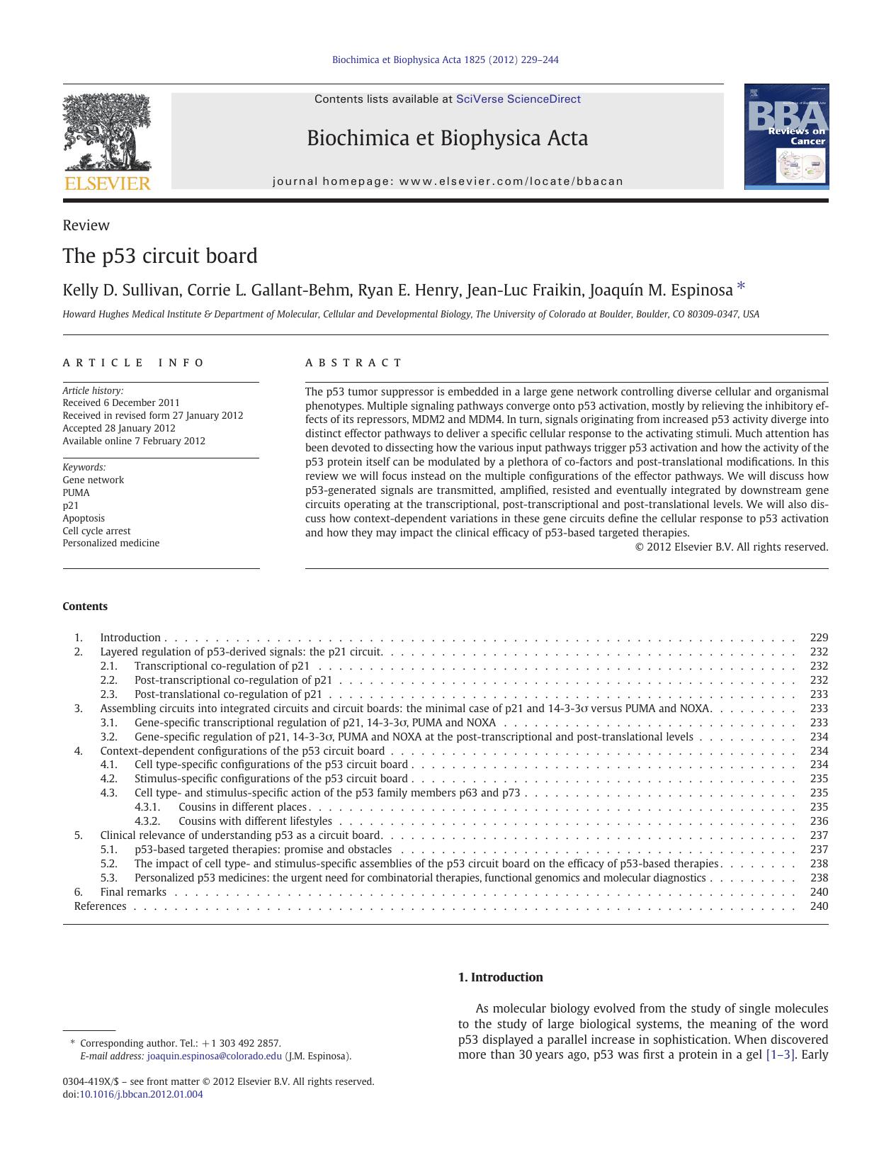 The p53 circuit board by Kelly D. Sullivan & Corrie L. Gallant-Behm & Ryan E. Henry & Jean-Luc Fraikin & Joaquín M. Espinosa