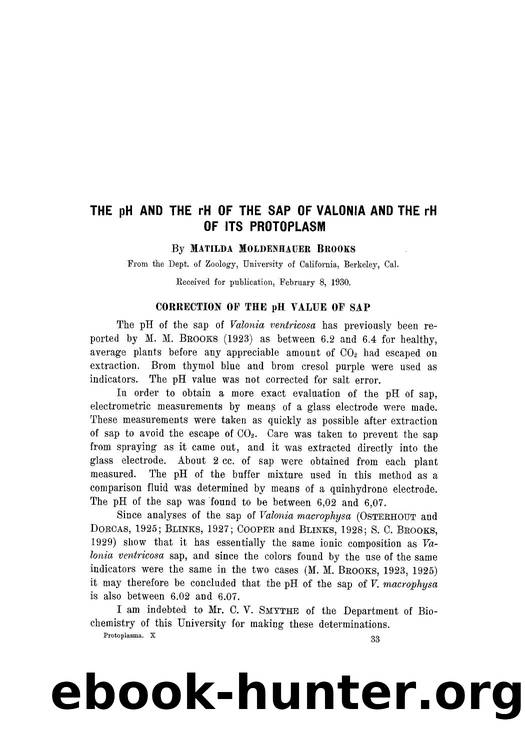 The pH and the rH of the sap of Valonia and the rH of its protoplasm by Unknown