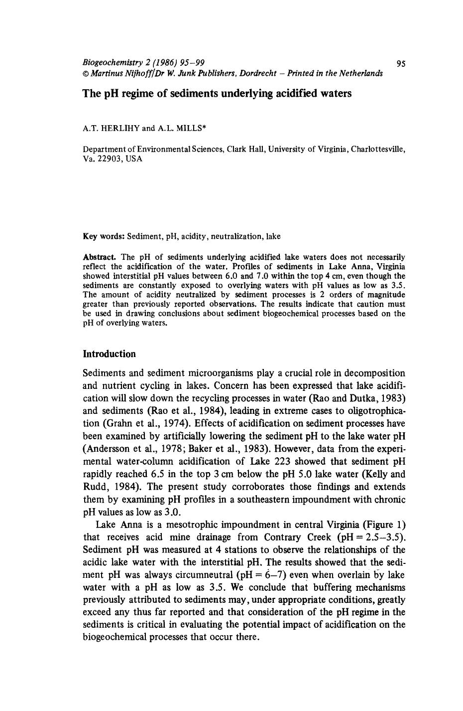 The pH regime of sediments underlying acidified waters by Unknown