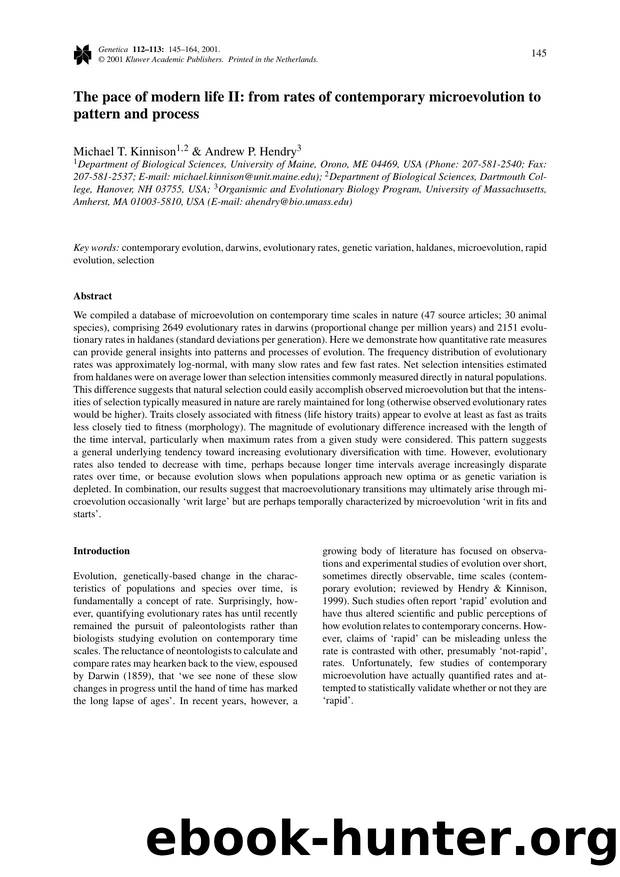 The pace of modern life II: from rates of contemporary microevolution to pattern and process by Unknown