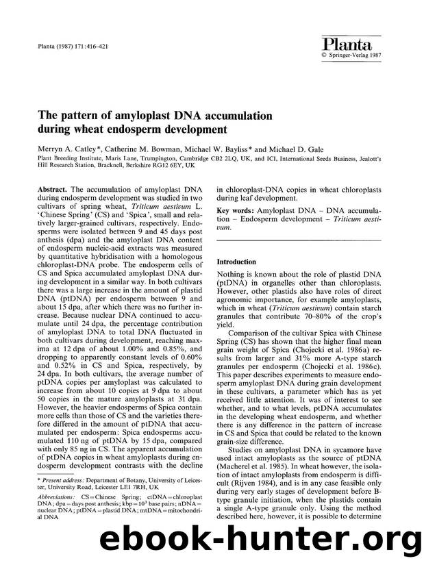 The pattern of amyloplast DNA accumulation during wheat endosperm development by Unknown