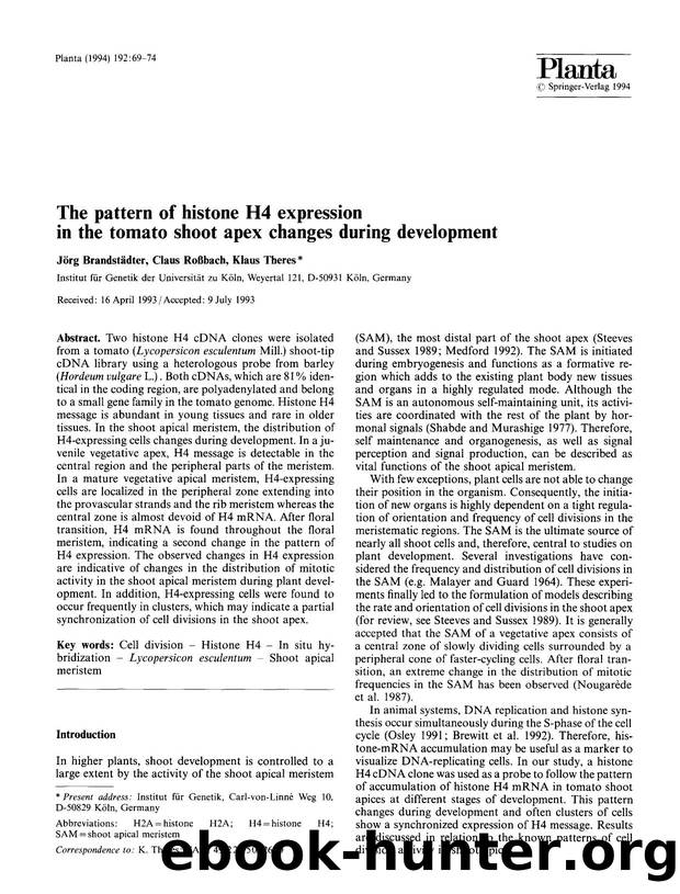 The pattern of histone H4 expression in the tomato shoot apex changes during development by Unknown