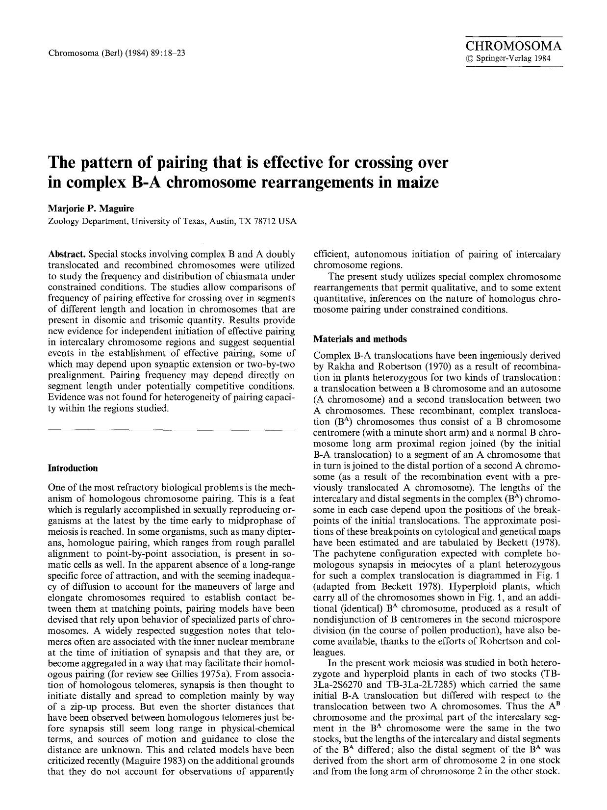 The pattern of pairing that is effective for crossing over in complex B-A chromosome rearrangements in maize by Unknown
