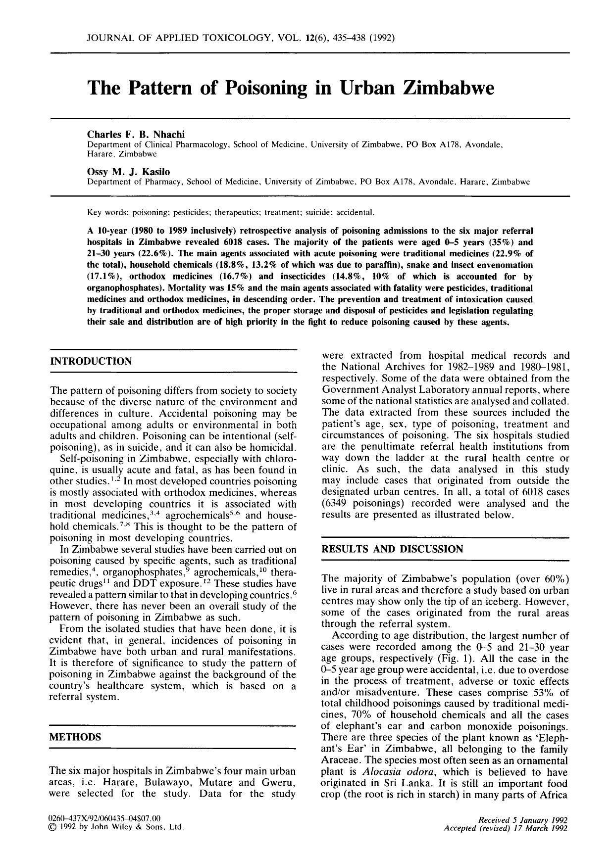 The pattern of poisoning in urban zimbabwe by Unknown