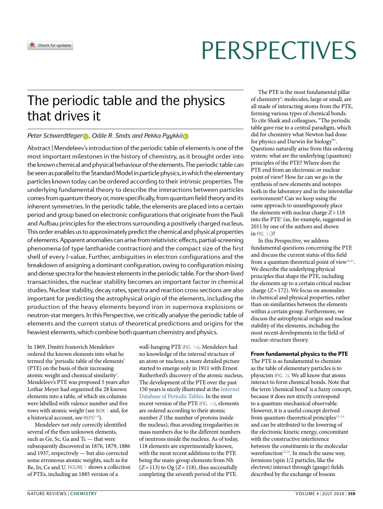 The periodic table and the physics that drives it by Peter Schwerdtfeger & Odile R. Smits & Pekka Pyykkö
